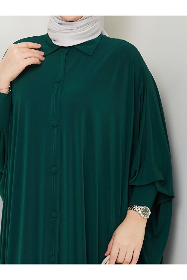 MODAMÜNASİP Long Sandy Ferace with Buttoned Front Bat Sleeves