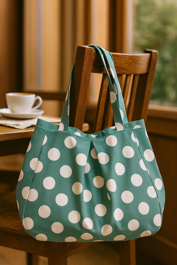 YUNUSOĞLU HOME Water Green Multi-Purpose Premium Oversize Polka Dot Medium Size Canvas Women's Hand and Shoulder Bag