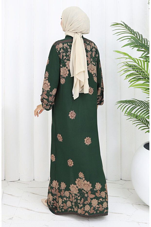 sefamerve Full length buttoned viscose dress 2096-02 emerald green