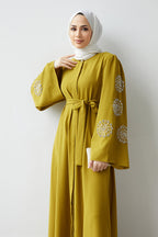 VAVİNOR Liva Stone Abaya with Arms - Oil Green