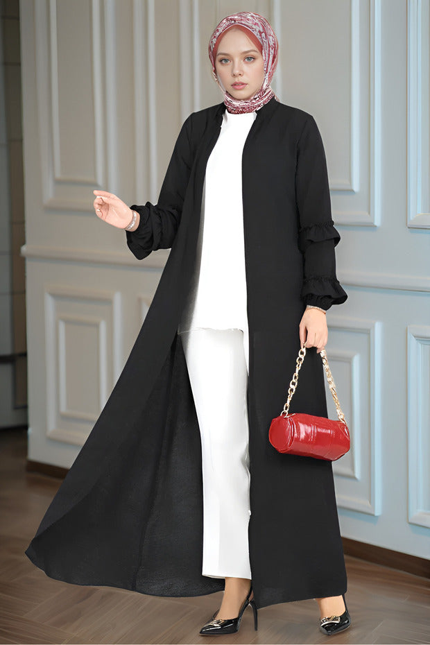 dilber fashion Ferace with Ruffled Sleeves and Hidden Zipper