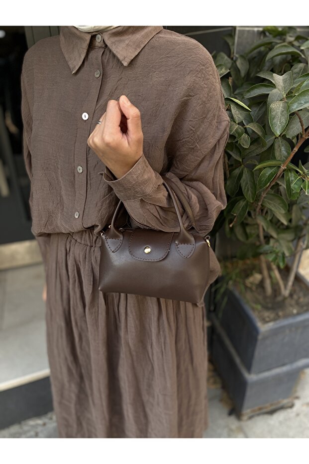 PurpleART Women's Bitter Brown Mini Hand and Shoulder Bag 13X20Cm