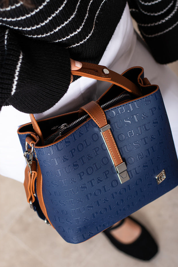 Original Justpolo Women's Dark Blue 5 Compartment Hand and Shoulder Bag