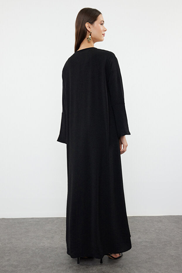 Trendyol Modest Black Gold Embroidery Detailed Woven Cap & Ferace & Abaya & Kimono Tctss24Kf00055