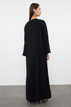 Trendyol Modest Black Gold Embroidery Detailed Woven Cap & Ferace & Abaya & Kimono Tctss24Kf00055