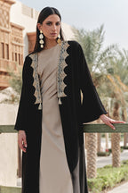 Trendyol Modest Black Gold Embroidery Detailed Woven Cap & Ferace & Abaya & Kimono Tctss24Kf00055