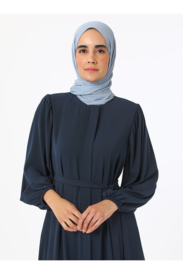 Refka Medina Silk Ferace with Gathered Sleeves - Navy Blue - Refka