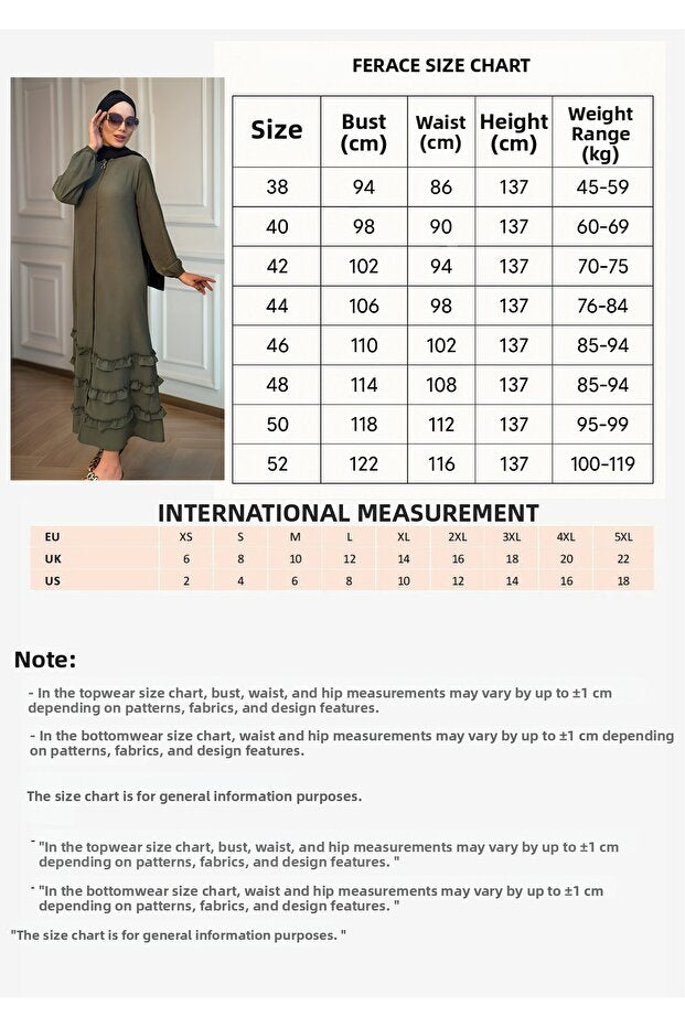 dilber fashion Ferace with Ruffled Sleeves and Hidden Zipper