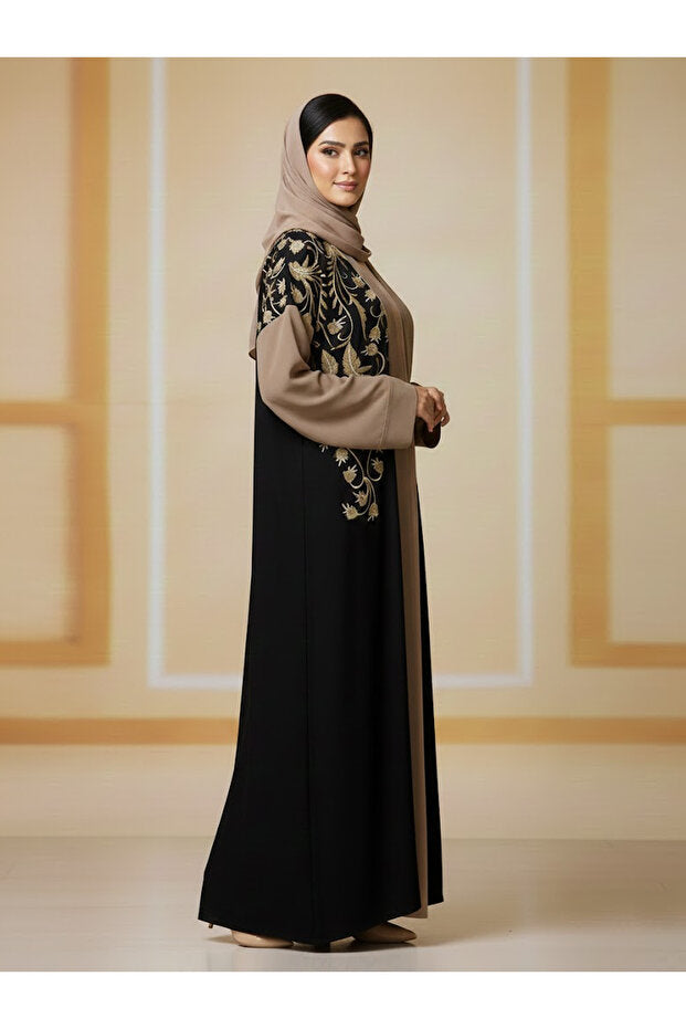 Muchmy 2 Pieces Elegant Black Brown Embroidered Abaya For Women Long Sleeve With Inner Muslim Abaya Dress