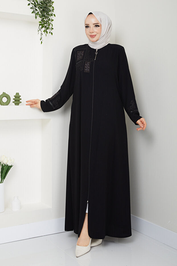 Pamuk Butik Women's Embroidered Hijab Dress with Side Pockets