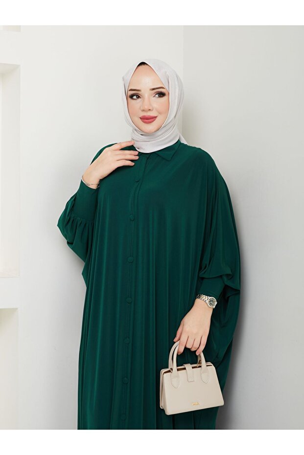 MODAMÜNASİP Long Sandy Ferace with Buttoned Front Bat Sleeves