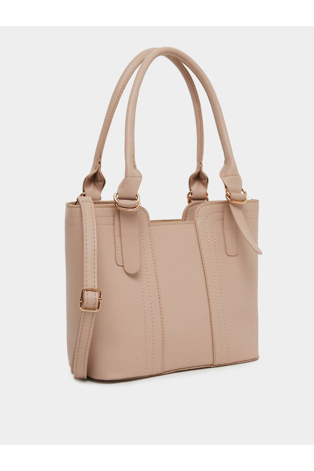 Styli Contrast Stitch Shoulder Bag with Zip Closure