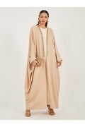 Styli Textured Batwing Sleeve Abaya with Lace Detail