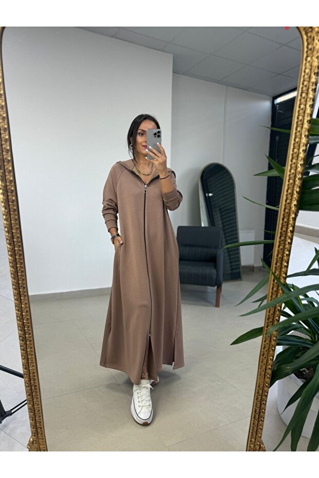 caddstore Dr 8137 Mink Zip Hooded Modal Dress