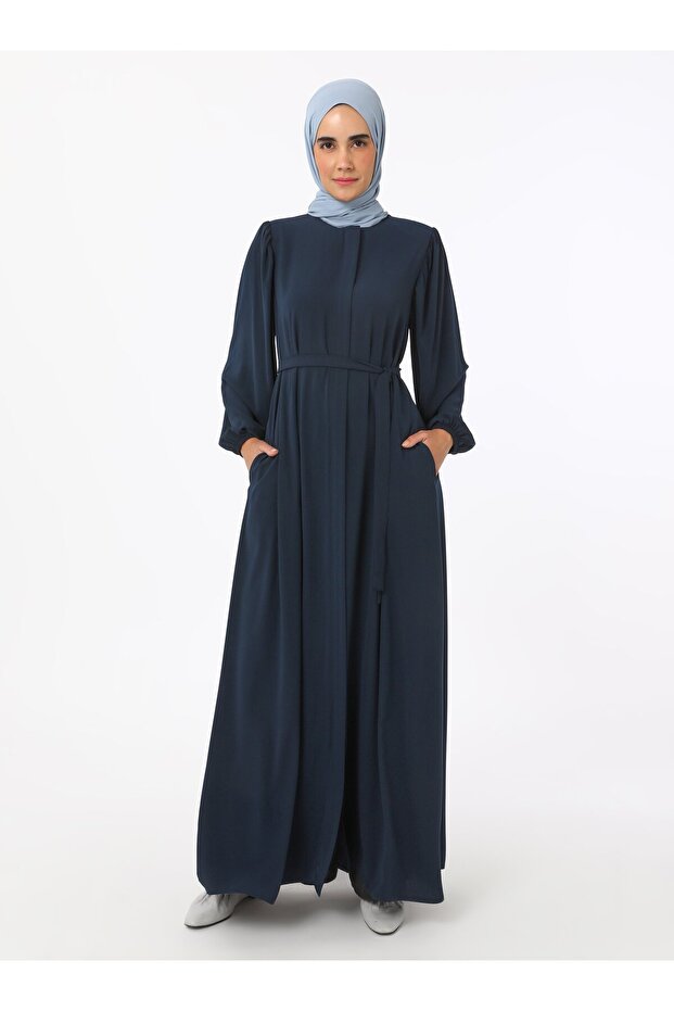 Refka Medina Silk Ferace with Gathered Sleeves - Navy Blue - Refka