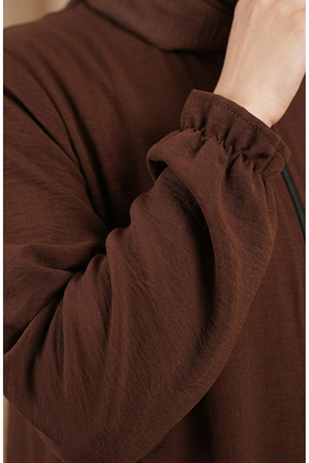 sefamerve Aerobin Fabric Sleeve Elastic Zippered Mevlana Ferace 4140-01 Brown