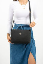 mugalas Black Text Printed Three Compartment Water Repellent Shoulder Cross Strap Quality Bag