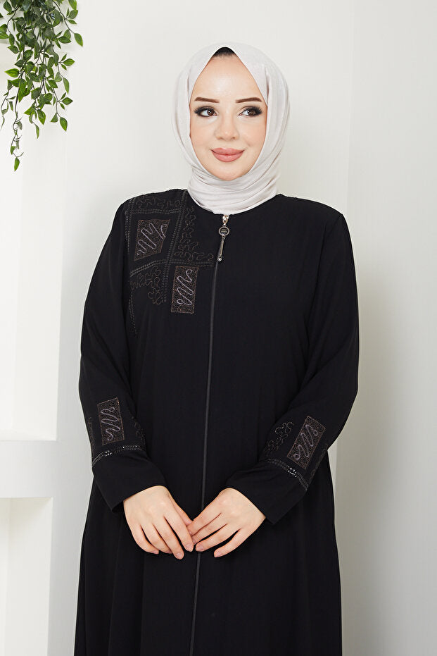 Pamuk Butik Women's Embroidered Hijab Dress with Side Pockets