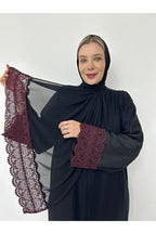 GigiTex Burgundy Danzele Abaya Hijab Shawl, Standard Size 38-44, Size Back Plain Front Patterned