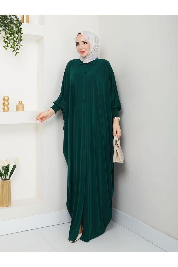 MODAMÜNASİP Long Sandy Ferace with Buttoned Front Bat Sleeves