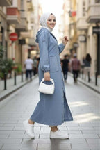 Hb Harma Time Butik Women's Buttoned Hooded Pocket Denim Blue Cap