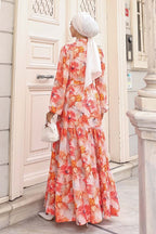 Bigdart Women's Patterned Long Hijab Dress 2586 - Oranje