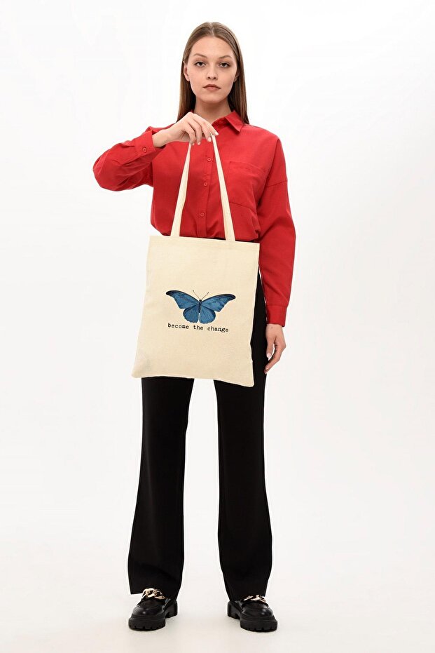 Çınar Bez Çanta Become The Change Printed Raw Cloth Bag