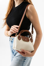 Women's Faux Leather Handle Small Size Hand and Shoulder Bag Cream