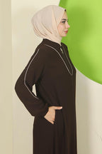 hafsamina Piping Detailed Ferace Bitter Brown Hm2812