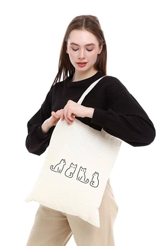 Çınar Bez Çanta Little Cats Printed Raw Cloth Bag
