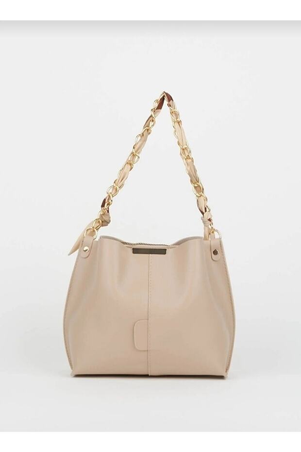 MODALAY Women's Vizyon Soft Leather 3 Compartment Handbag and Shoulder Bag with Scarf and Chain Accessories